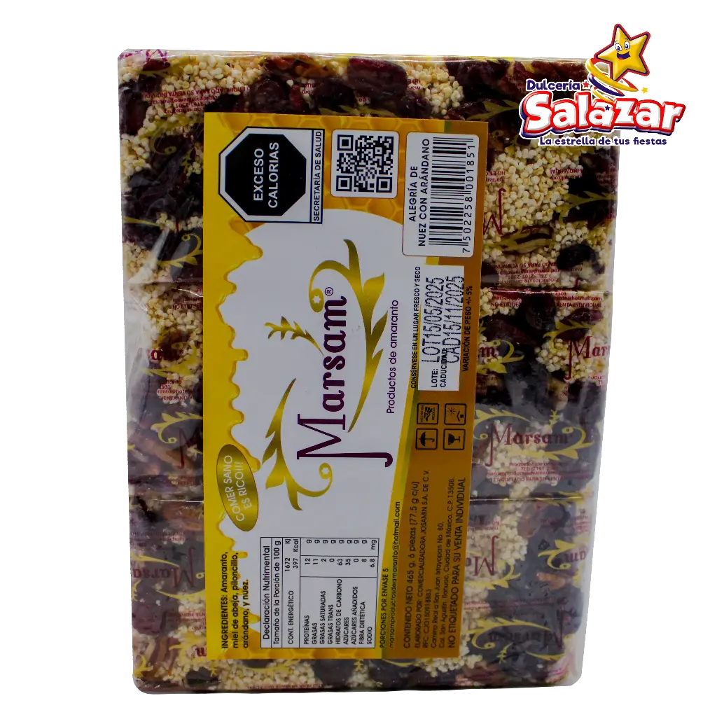 [MARS0030] ALEGRIA DE NUEZ CON ARANDANO MARSAM -D.6PZA- "C/18/6"