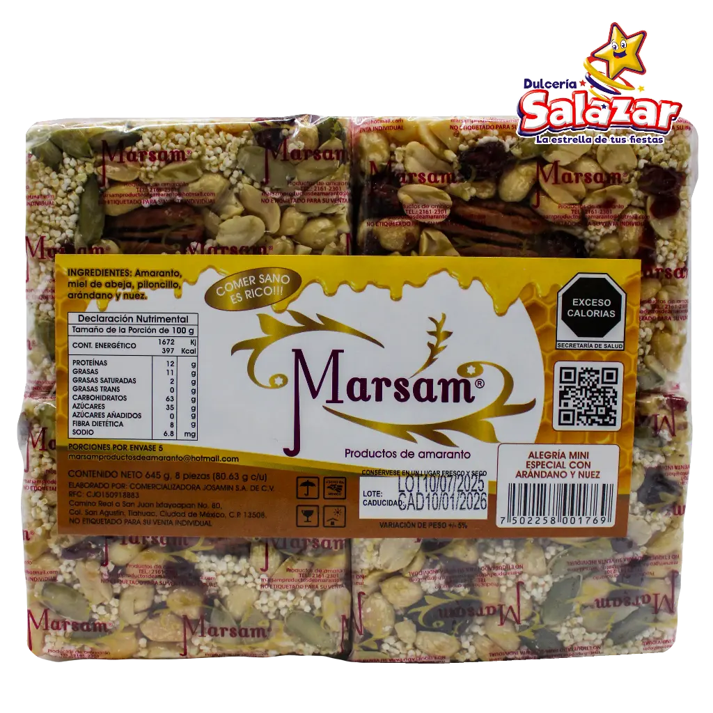 [MARS0032] ALEGRIA MINI ESPECIAL CON ARANDANO Y NUEZ -B.645G.- "C/12/8"