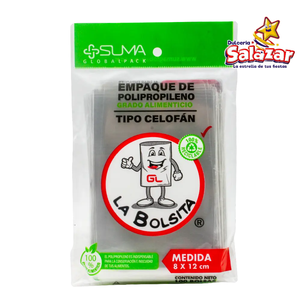 BOLSA CELOFAN 8X12 -B.100PZA- "C/200/100"