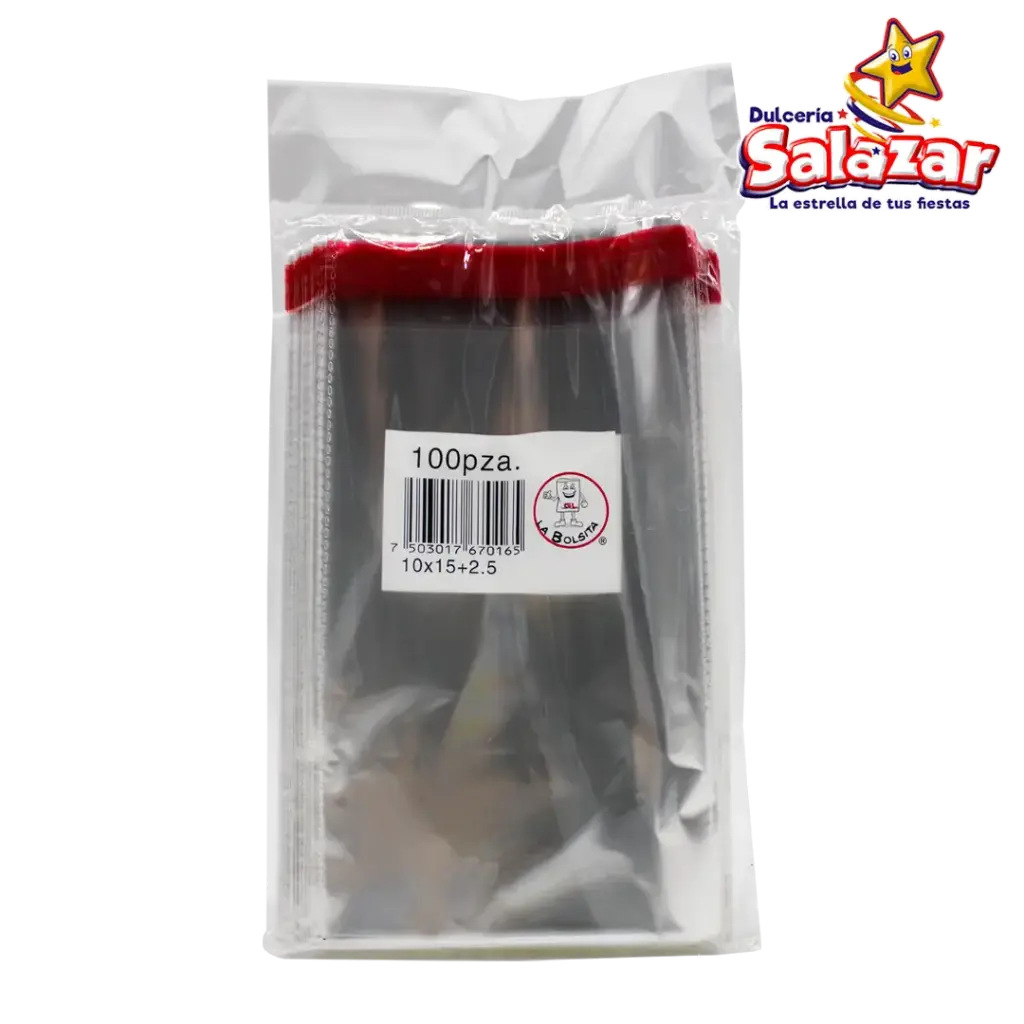 [CECE0008] BOLSA CELOFAN C/ADHESIVO 10X15+3 -B/100-"C/100/100"