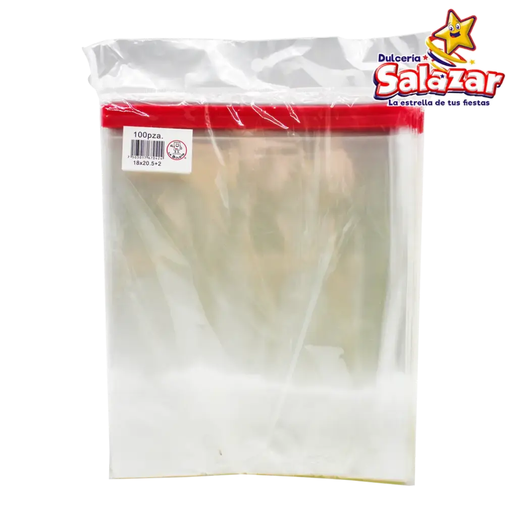 BOLSA CELOFAN C/ADHESIVO 18X20.5+2  -B.100PZA- "C/25/100"