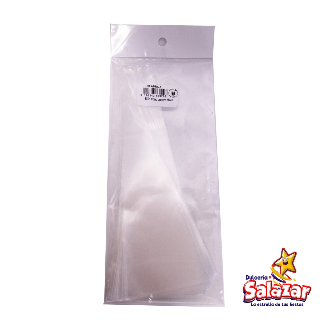 BOLSA CELOFAN CONICA LISA 8X21* -B.50PZA- "C/75/50"