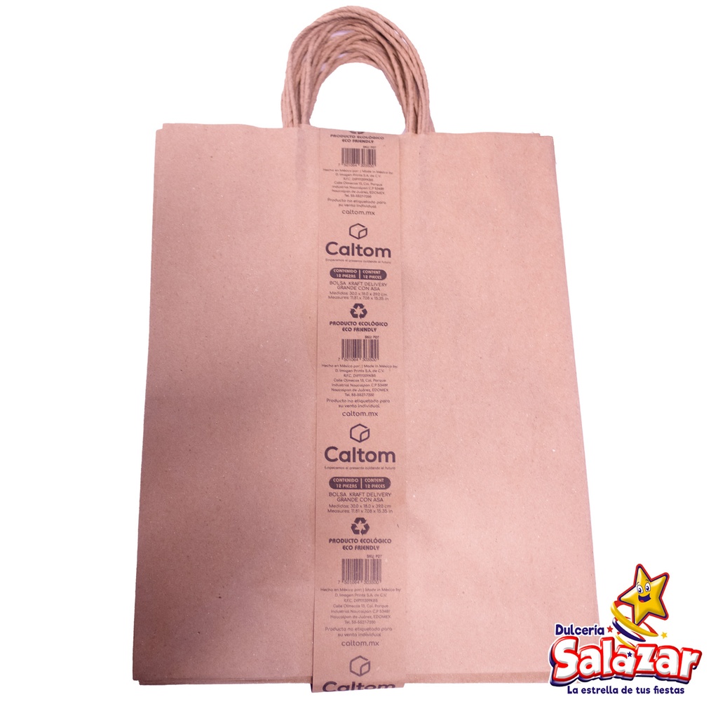 [CALT0014] BOLSA KRAFT CON ASA GRANDE 16D18 30X18X39 CM -B.12PZA- "C/18/12"