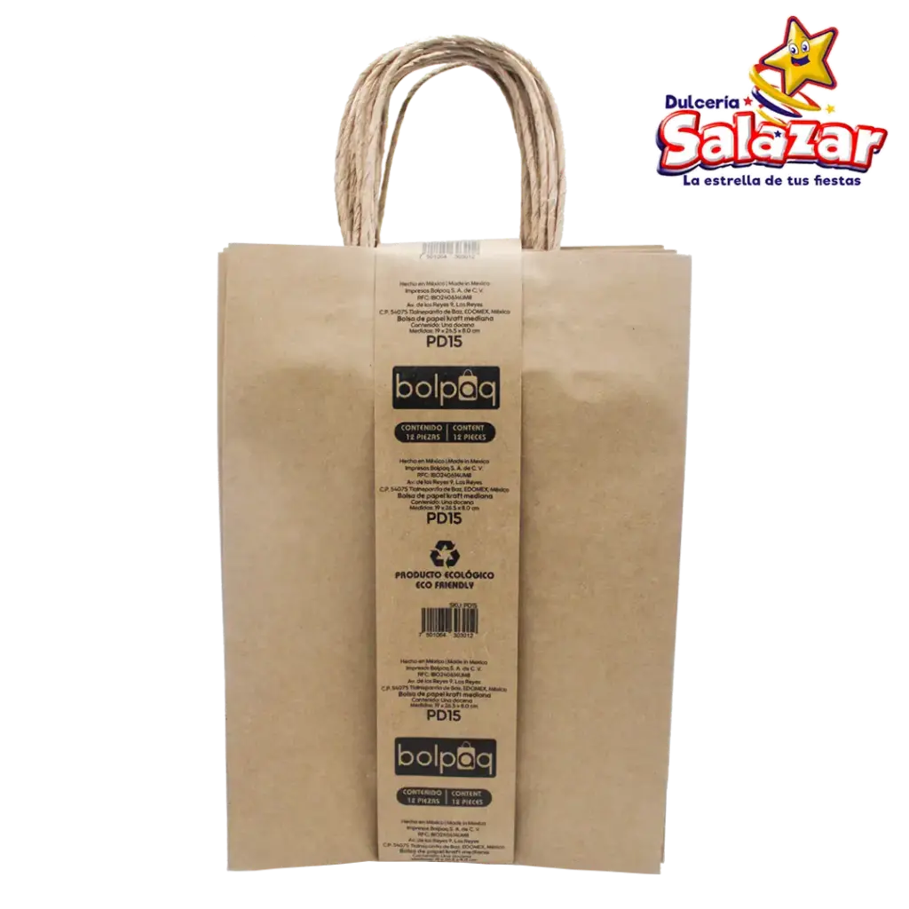 [CALT0002] BOLSA KRAFT CON ASA MEDIANA 15D40 19X8X26.5 -B.12PZA- "C/40/12"