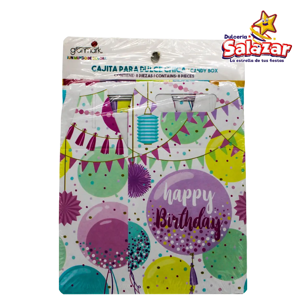 CAJITA PARA DULCES FELIZ CUMPLEAÑOS GRAK -E.8PZA- "C/6/8"