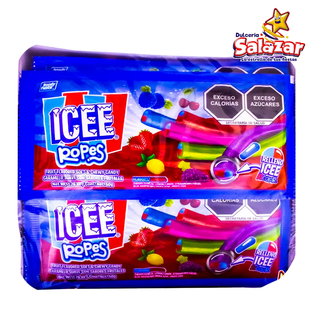 CARAMELO SUAVE CON SABORES FRUTALES ICEE ROPES D.600G- "C/12/12"
