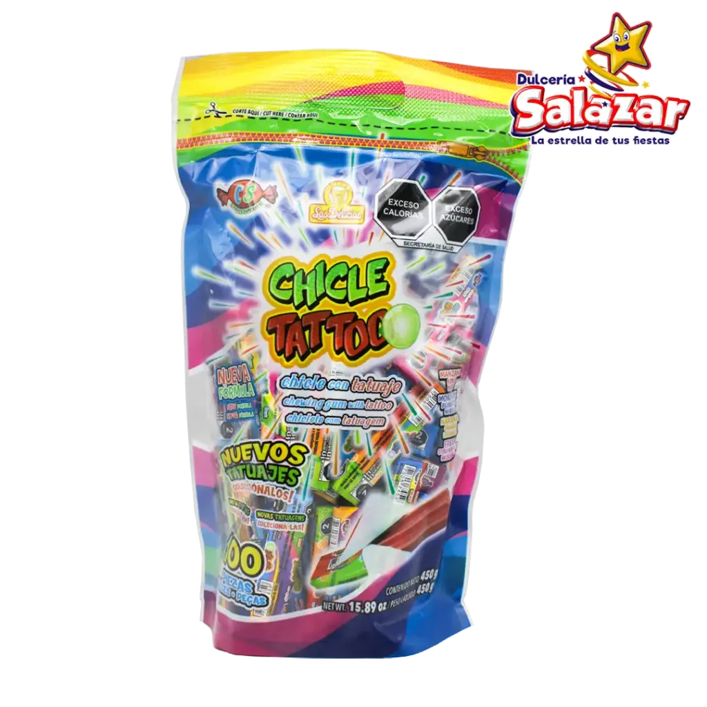 [DEL0408] CHICLE TATTOO SABORES DELICIAS -B.450G- "C/24/100"