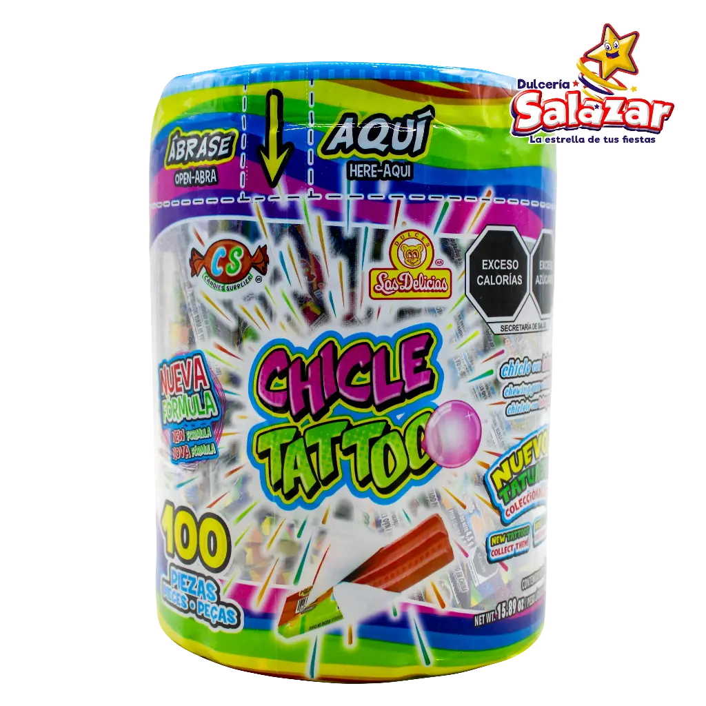 [DEL0260] CHICLE TATTOO SABORES DELICIAS -V.450G- "C/24/100"