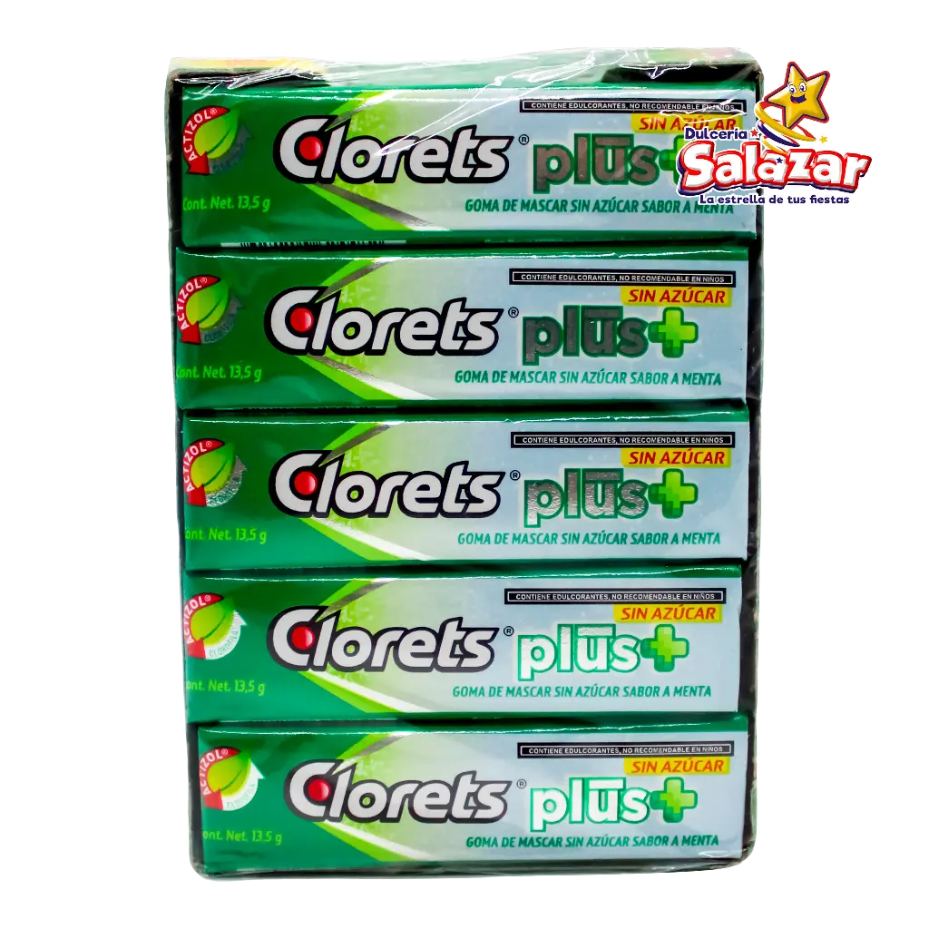 [ADA0327] CHICLE CLORETS 5'P T.A PLUS+SIN AZUCAR -D.270G- "C/48/20"