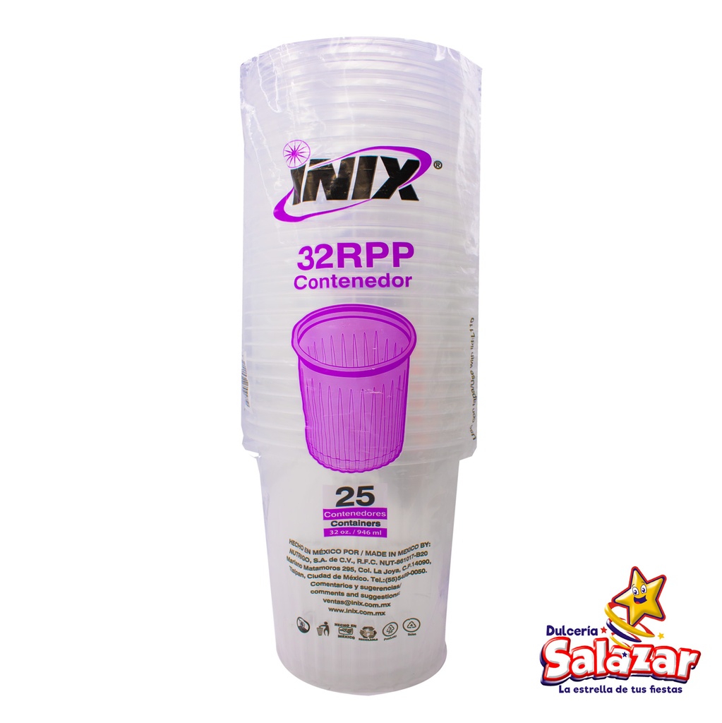 CONTENEDOR 32OZ PLASTICO 32RPP INIX -BOT.946ML- "C/20/25"