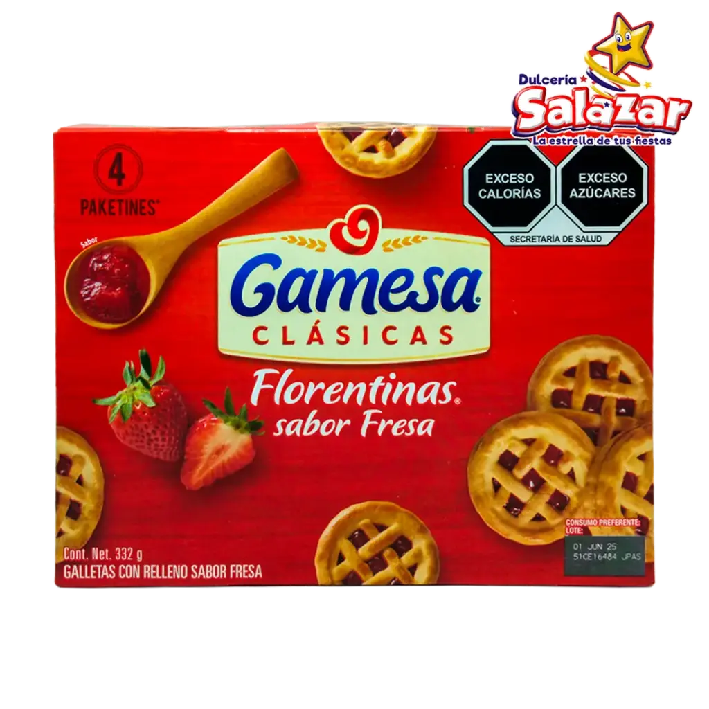 [GAM0090] FLORENTINAS SABOR FRESA -B.332G- "C/12/4"