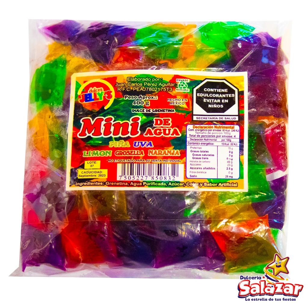 [NIE0001] GELATINA MINI AGUA JELLYS -B.400G- "C/50/90"