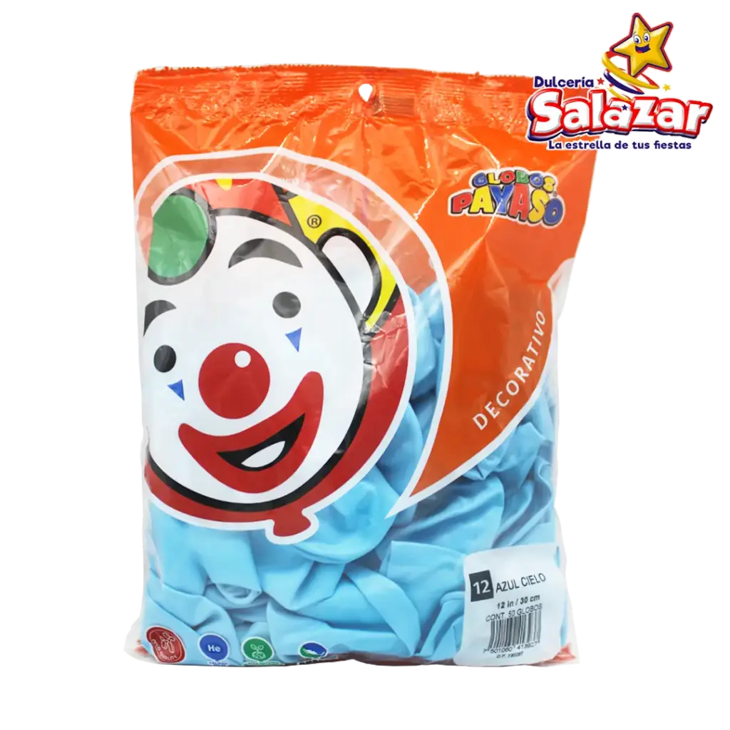 GLOBO #12 DEC. AZUL CIELO PAYASO -B.50P- "C/60/50"