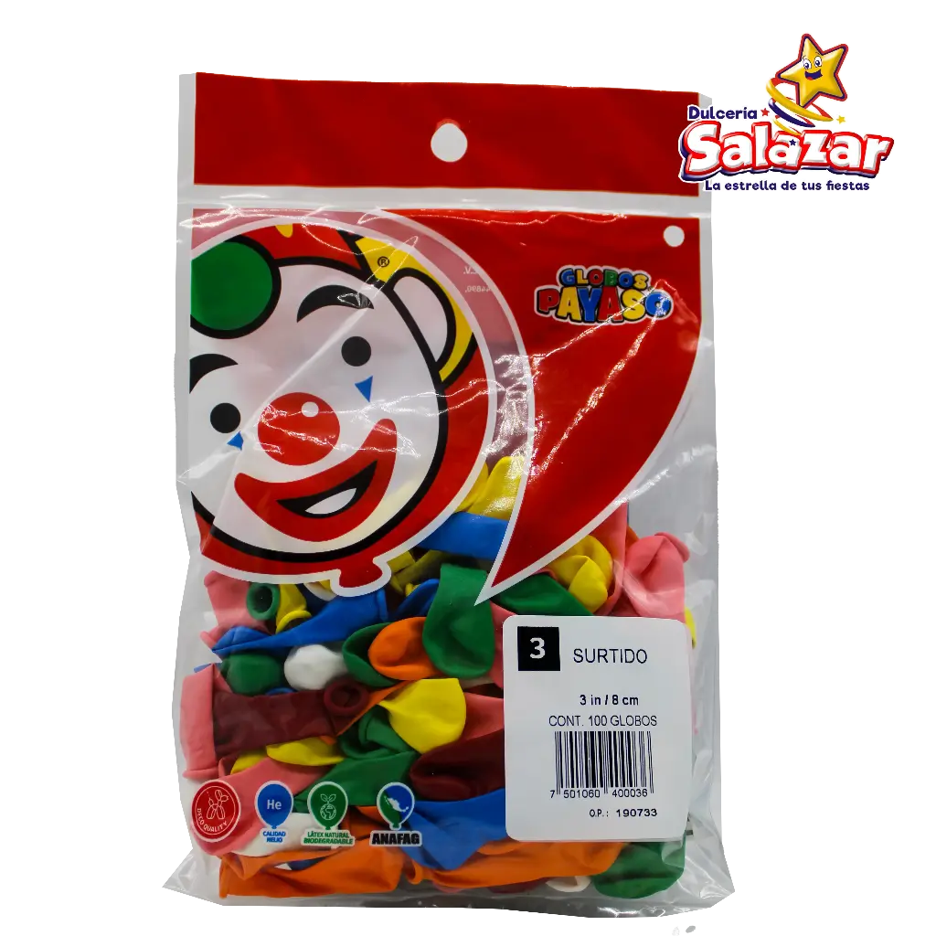 GLOBO #3 SURTIDO PAYASO -B.100P-  "C/150/ 100"