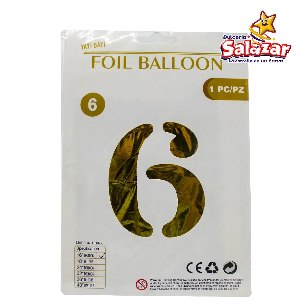 GLOBO #6 METALICO DORADO 16 FANTASIA 20 -B.1PZA-"C/1/1"