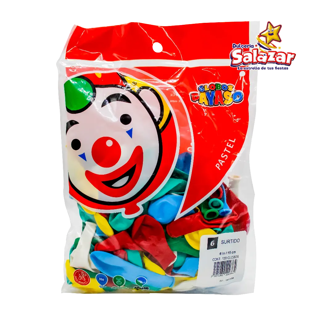 [SEL0002] GLOBO #6 SURTIDO PAYASO -B.100P-  "C/100/100"