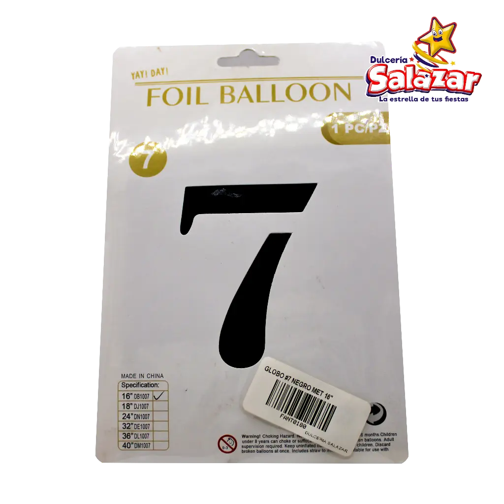 [FANT0180] GLOBO #7 METALICO NEGRO 16" FANTASIA 200 -B.1PZA-  "C/1/1"