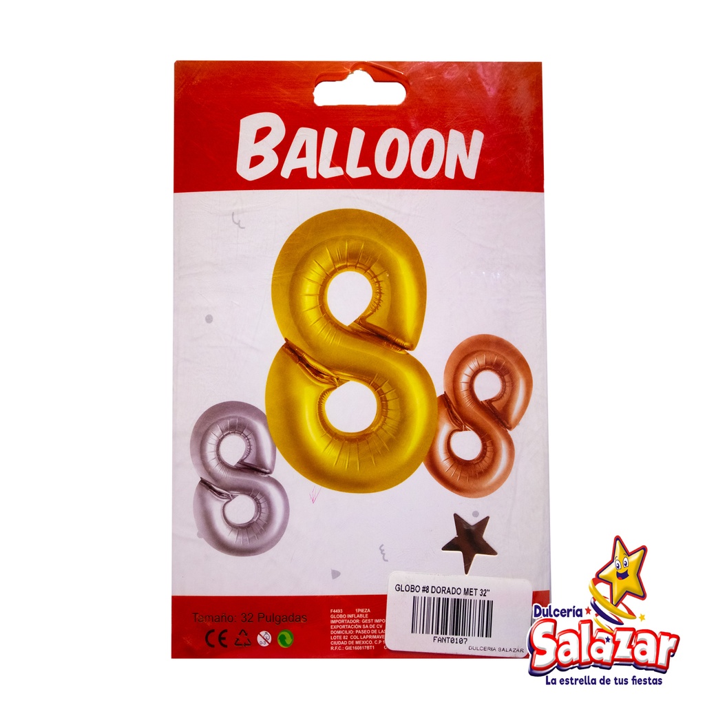 GLOBO #8 METALICO DORADO 32 FANTASIA 20 -B.1PZA-"C/1/1"