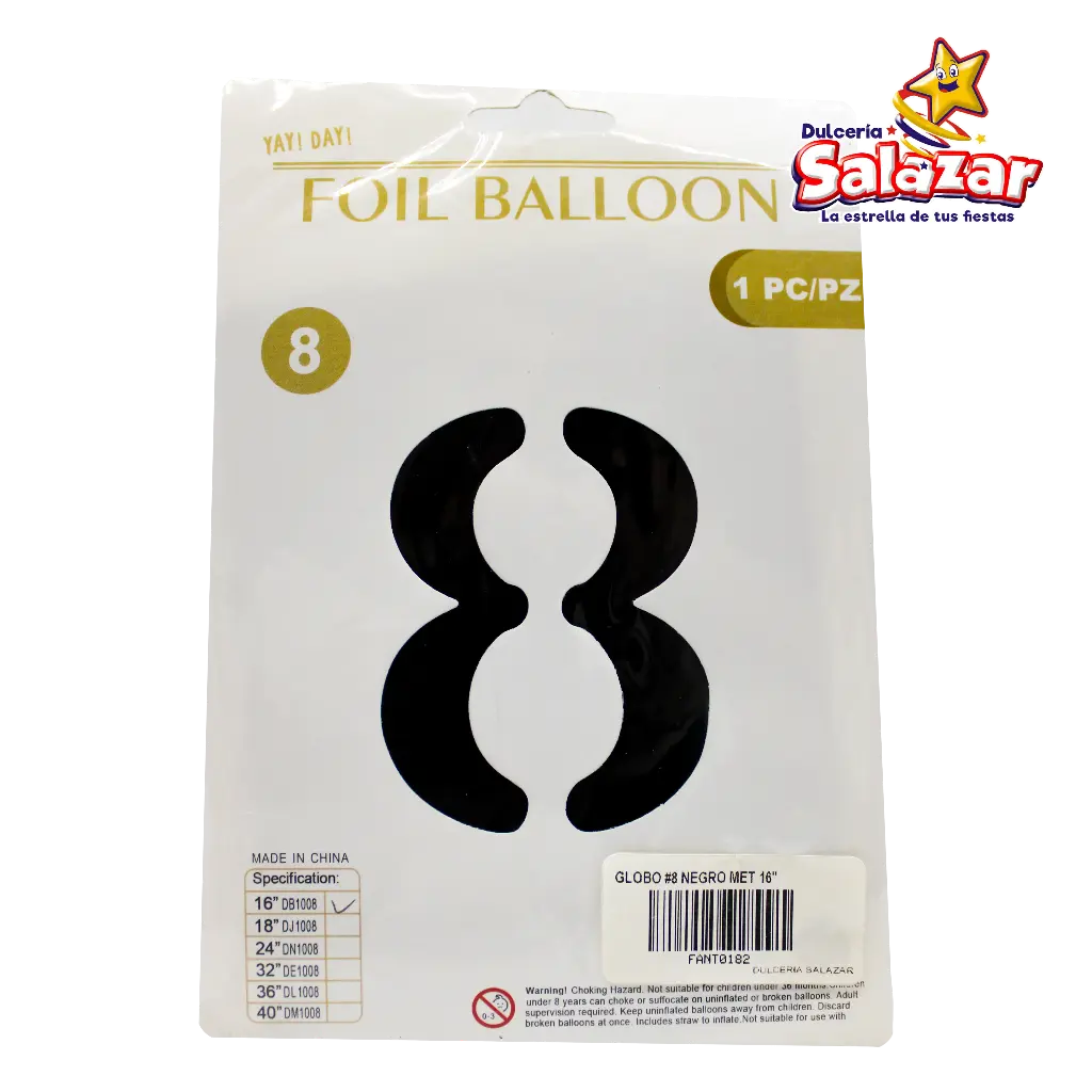 [FANT0182] GLOBO #8 METALICO NEGRO 16" FANTASIA 200 -B.1PZA-  "C/1/1"