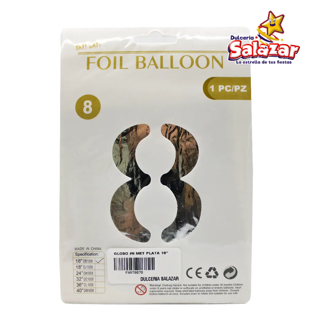 [FANT0078] GLOBO #8 METALICO PLATA 16 FANTASIA 200 -B.1PZA- "C/1/1"