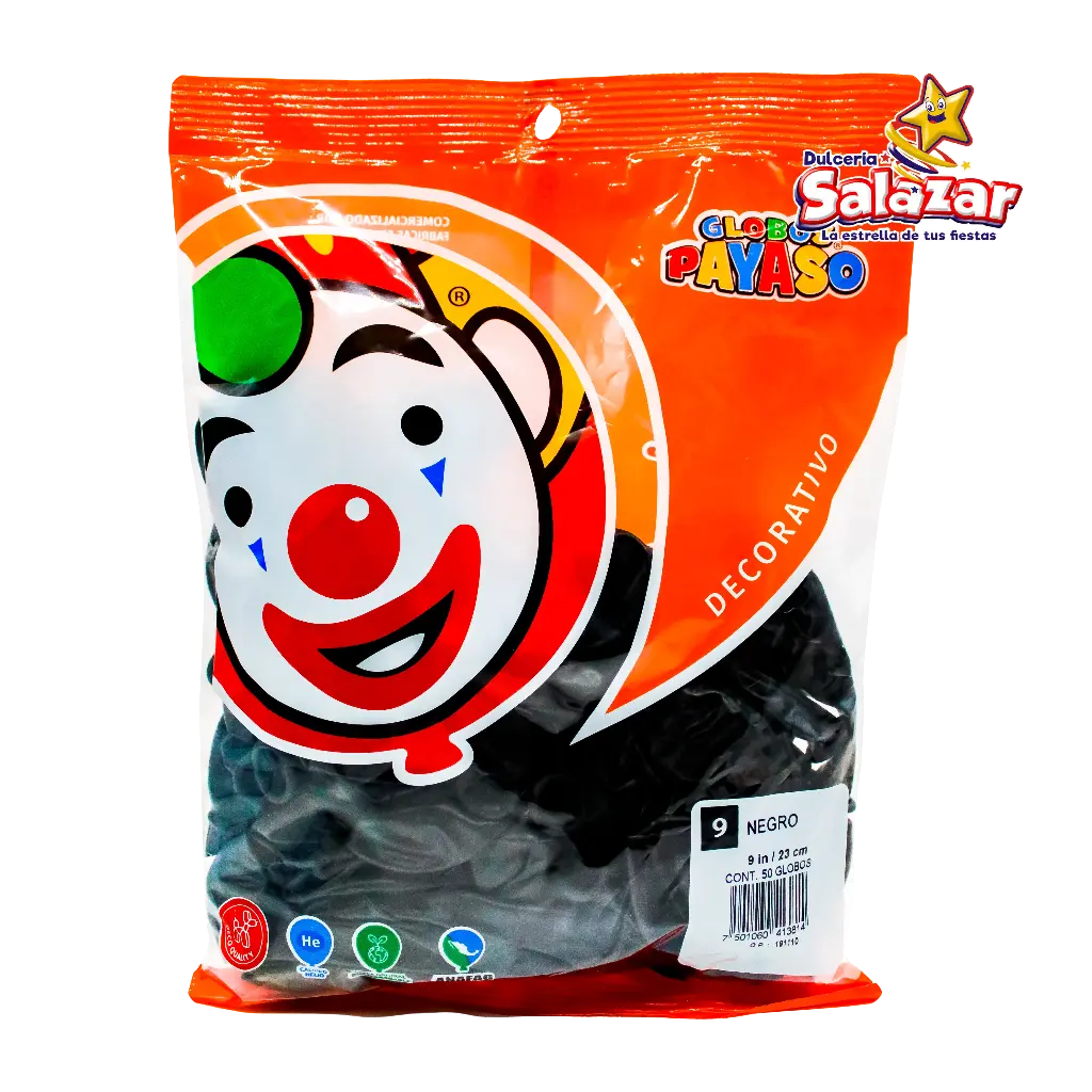 GLOBO #9 DEC. NEGRO PAYASO -B.50P- "C/100/50"