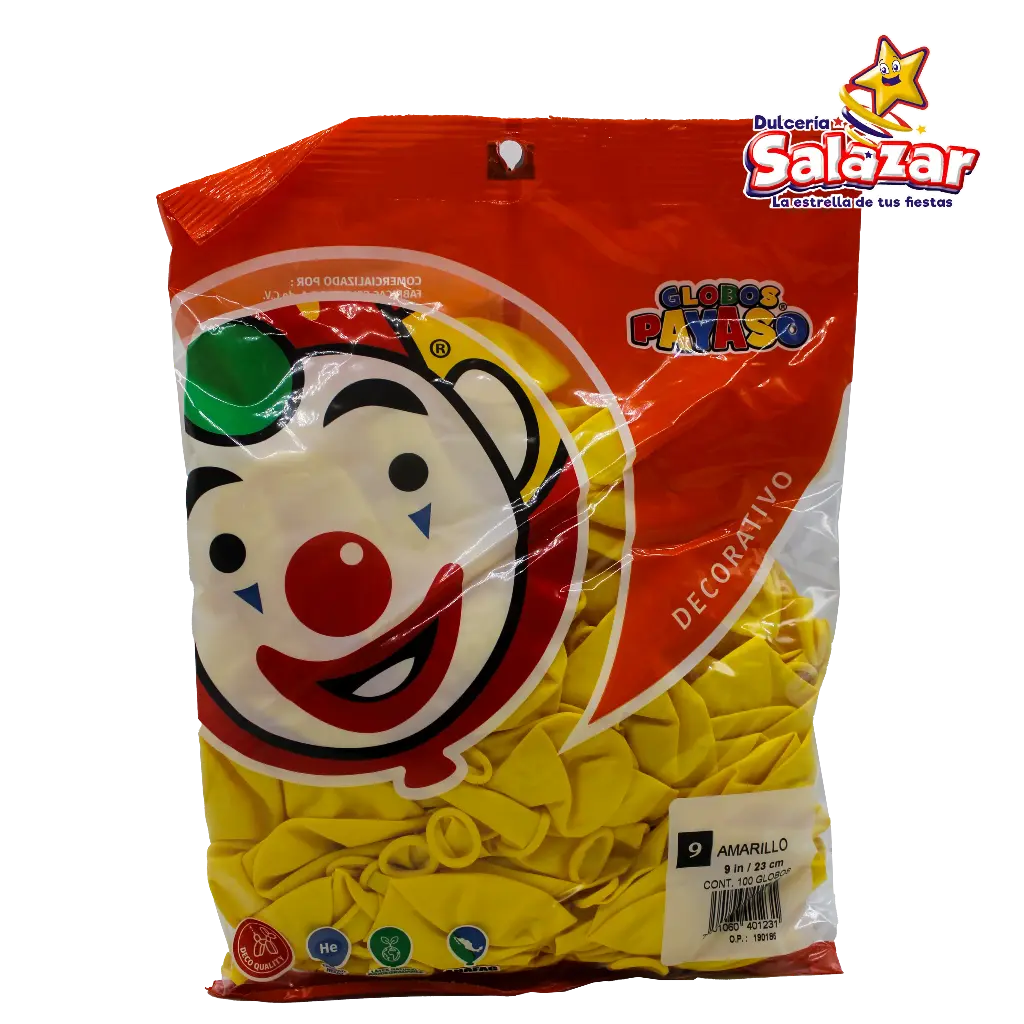 GLOBO #9 DEC. AMARILLO CANARIO PAYASO -B.100P- "C/50/100"