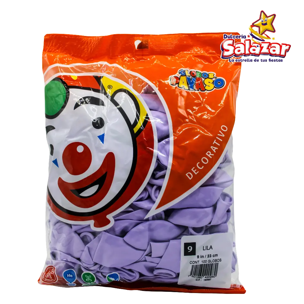 GLOBO #9 DEC. LILA PAYASO -B.100P- "C/50/100"