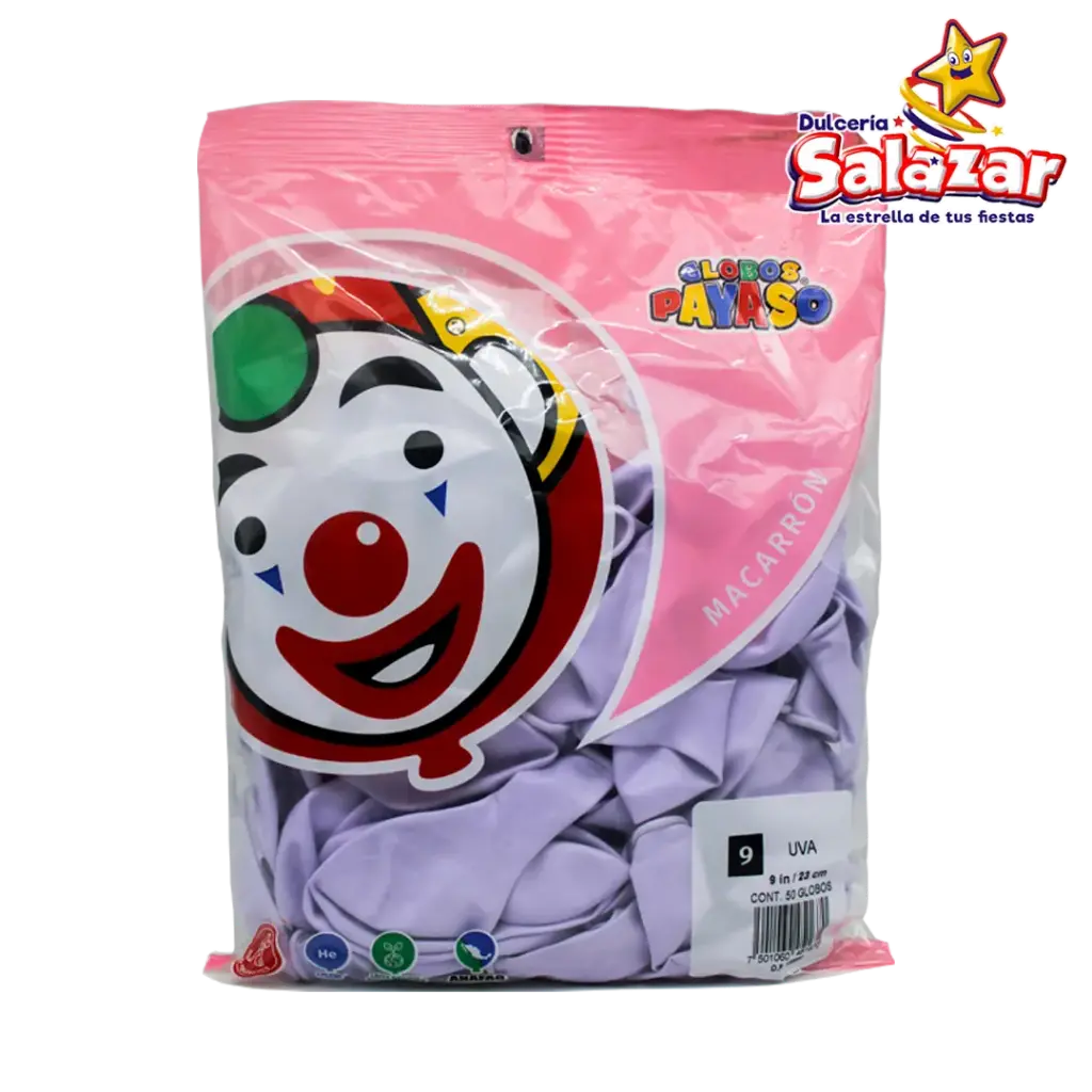 [SEL0011] GLOBO #9 DEC. LILA PAYASO -B.50P- "C/100/50"