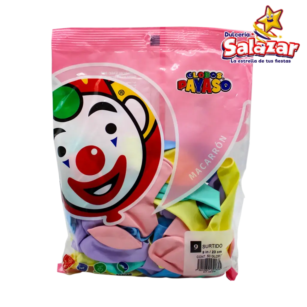 GLOBO #9 MACARRON SURTIDO PAYASO -B.50PZA- "C/100/50"