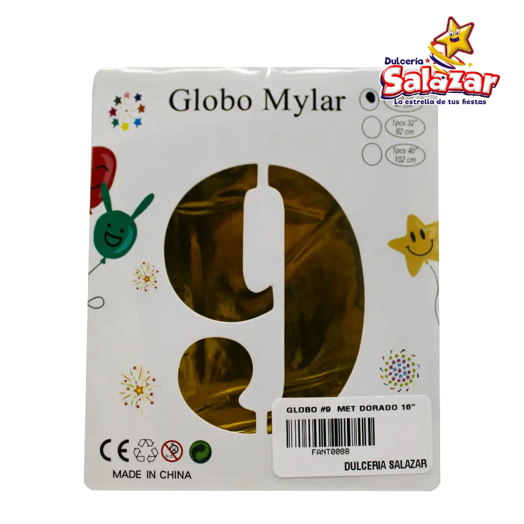 GLOBO #9 METALICO DORADO 16 FANTASIA 20 -B.1PZA-"C/1/1"
