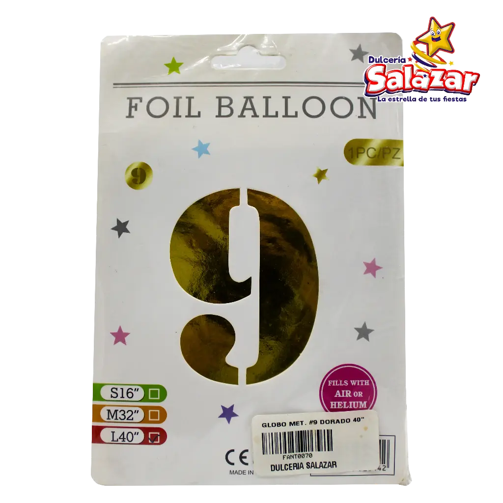GLOBO #9 METALICO DORADO 40 FANTASIA 2 -B.1PZA- "C/1/1"