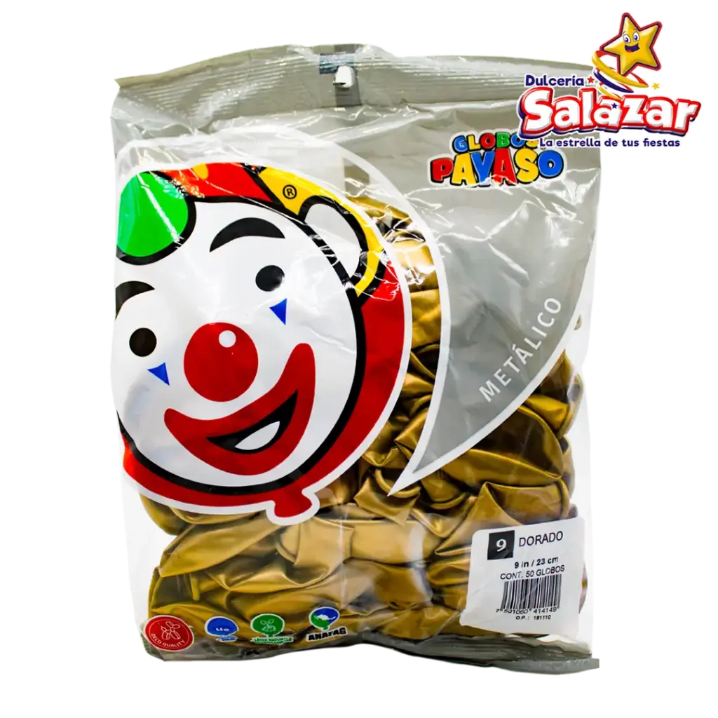GLOBO #9 METALICO DORADO PAYASO -B.50P- "C/100/50"