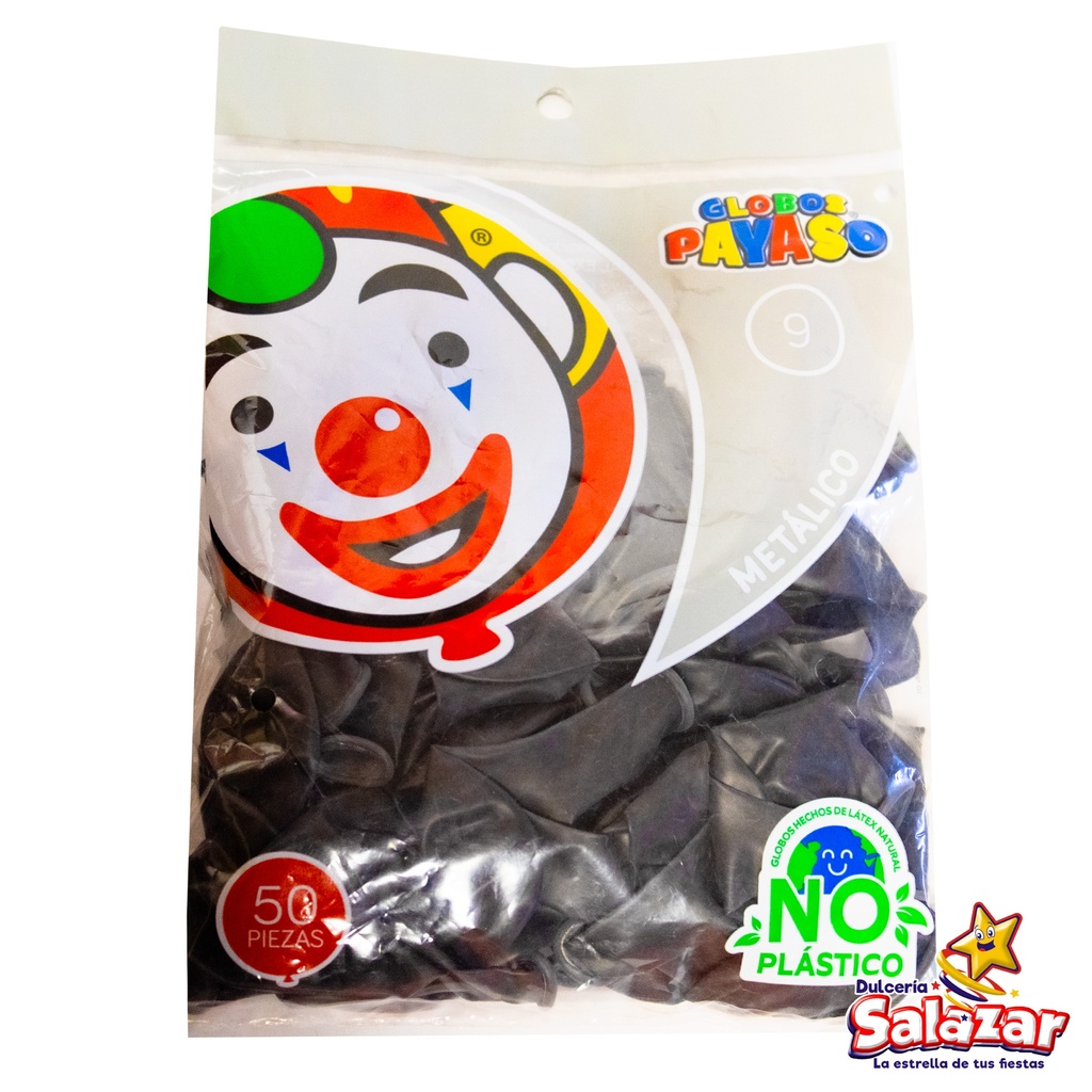 [SEL0106] GLOBO #9 METALICO NEGRO PAYASO -B.50PZA- "C/100/50"