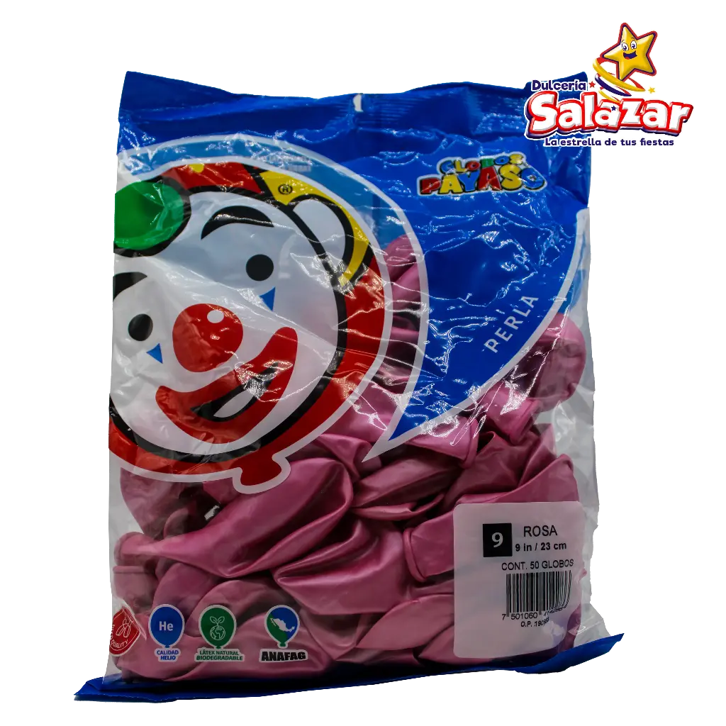 GLOBO #9 METALICO PERLA ROSA PAYASO -B.50P- "C/100/50"