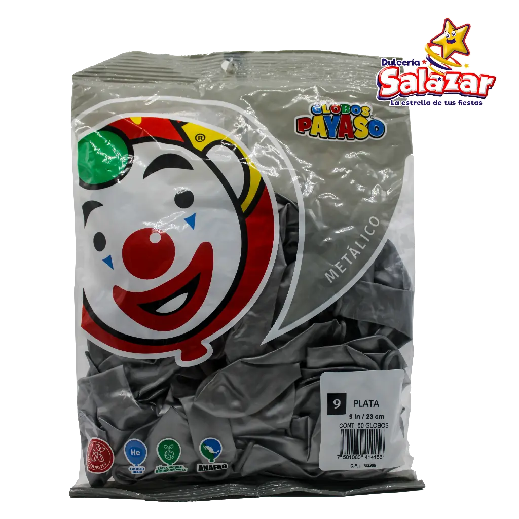 GLOBO #9 METALICO PLATA PAYASO -B.50P- "C/100/50"
