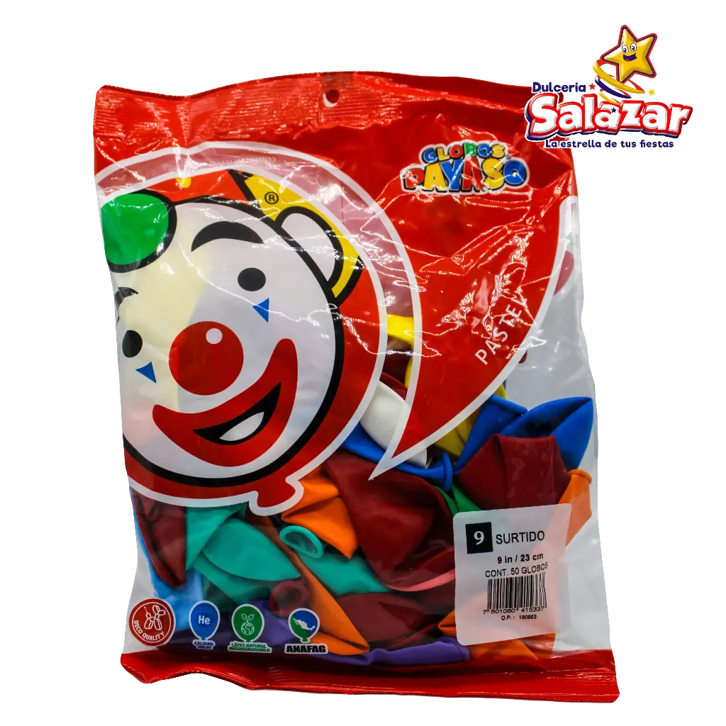 [SEL0053] GLOBO #9 PAYASO SURTIDO -B.50P- "C/100/50"