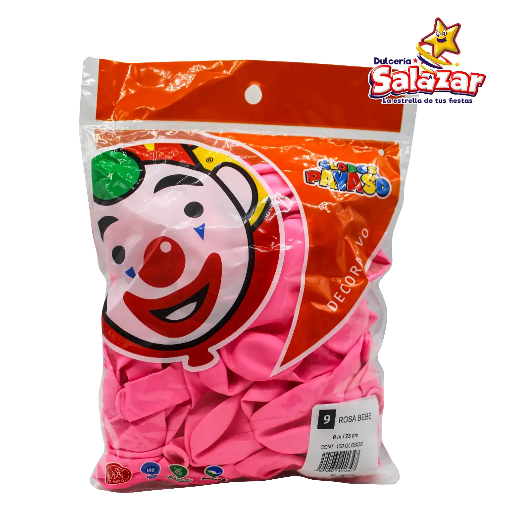 GLOBO #9 ROSA BEBE PAYASO -B.100P- "C/50/100"