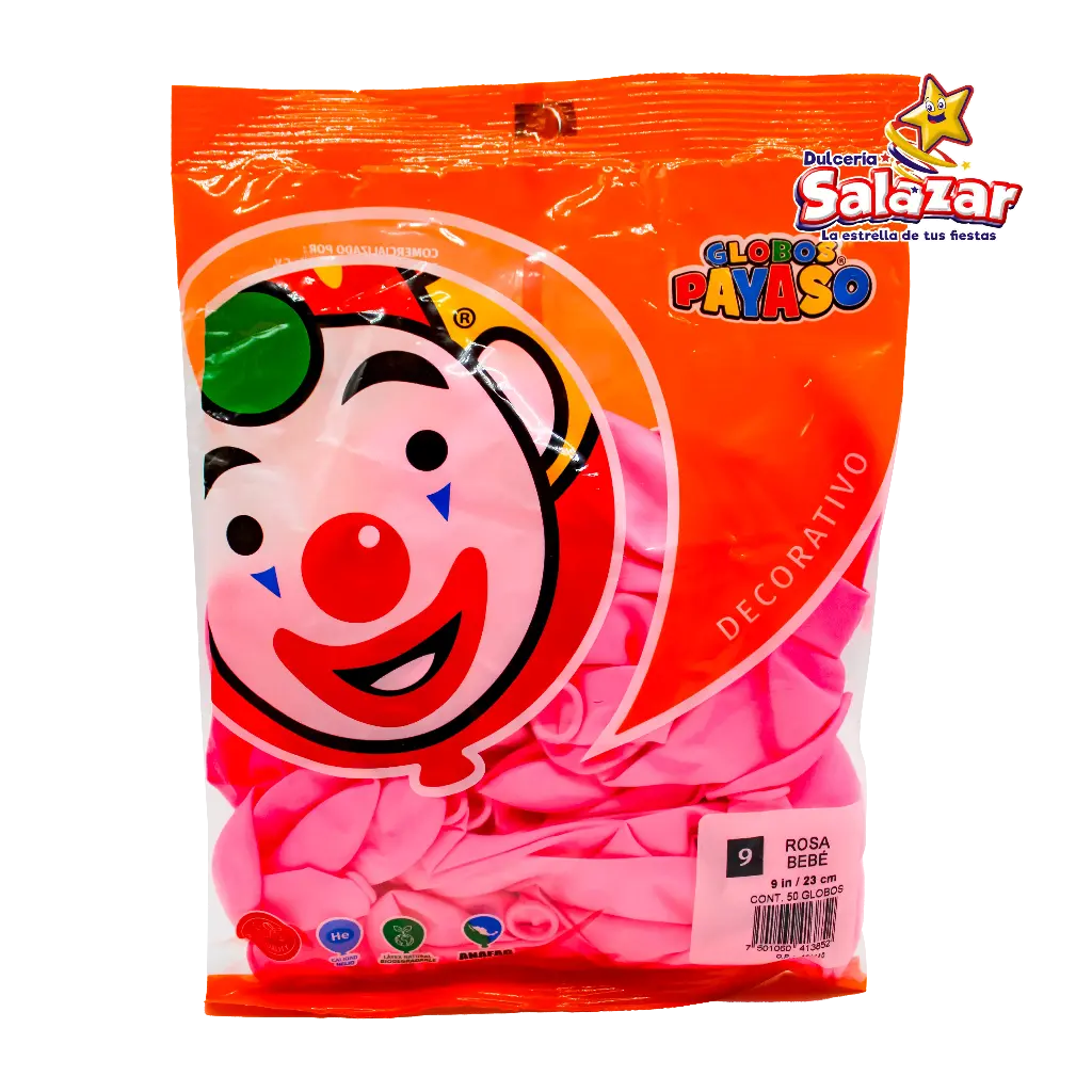 GLOBO #9 ROSA BEBE PAYASO -B.50PZA- "C/100/50"