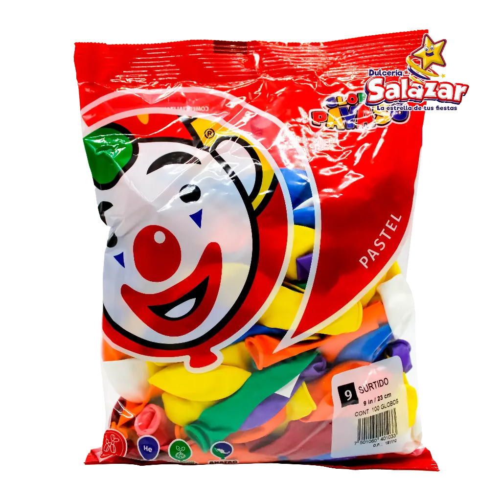 GLOBO #9 SURTIDO PAYASO -B.100P- "C/50/100-