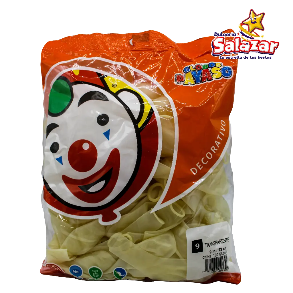 GLOBO #9 TRANSPARENTE PAYASO -B.100P- "C/50/100"
