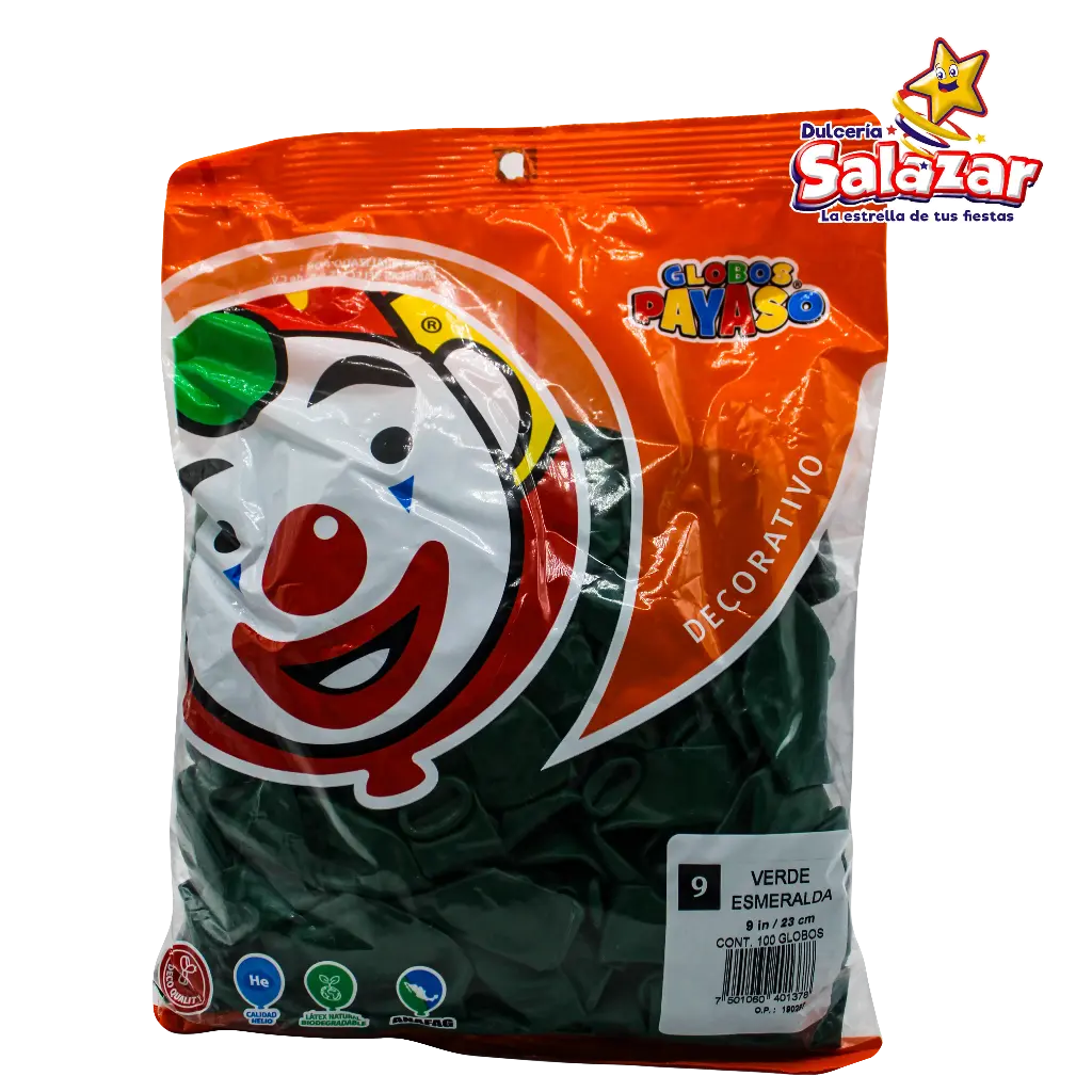 GLOBO #9 VERDE ESMERALDA PAYASO -B.100P- "C/50/100"