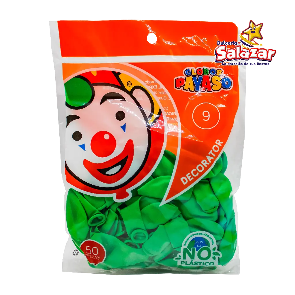 GLOBO #9 VERDE LIMA PAYASO -B. 50PZA- "C/100/50"