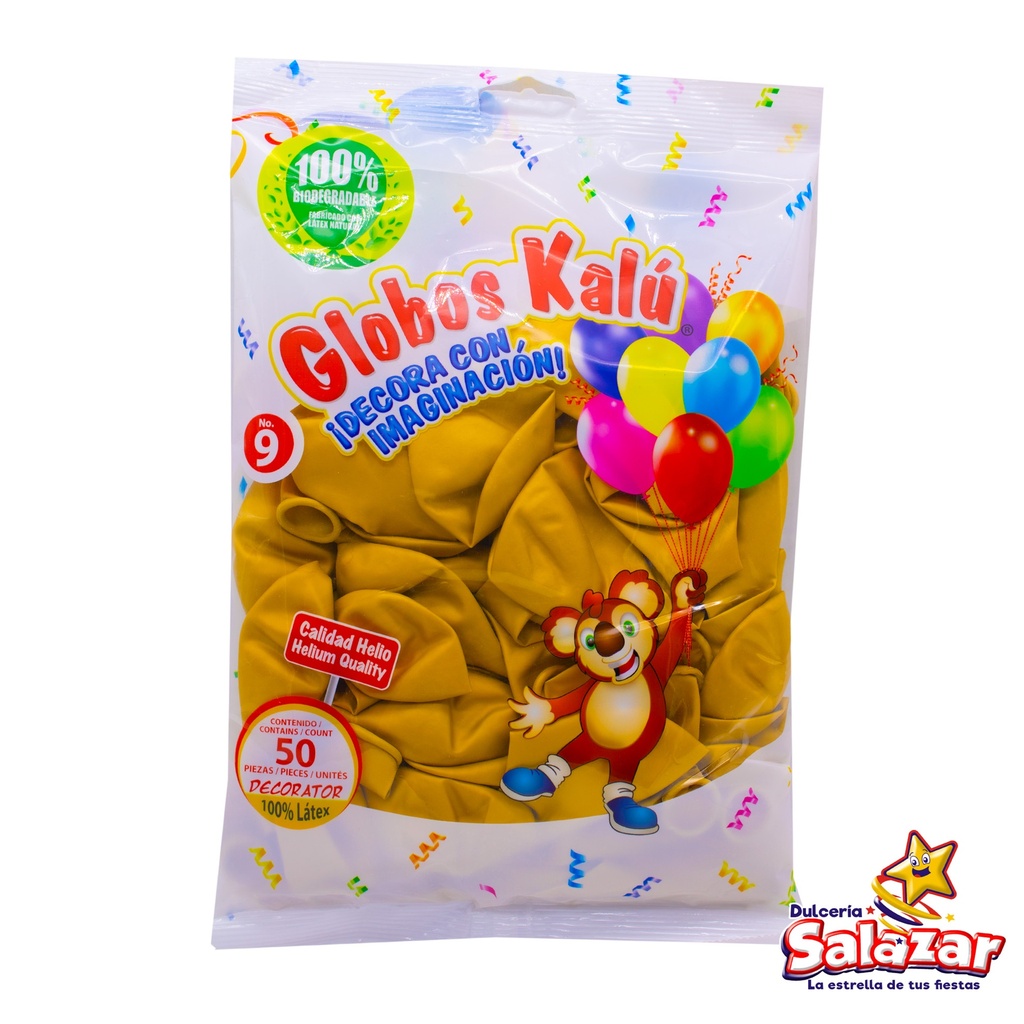 GLOBO KALU #9 ORO METALICO -B.50PZA- "C/50/50"