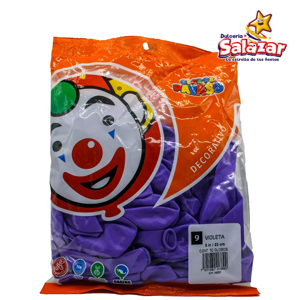 GLOBOS #9 VIOLETA PAYASO -B.50PZA-"C/100/50"