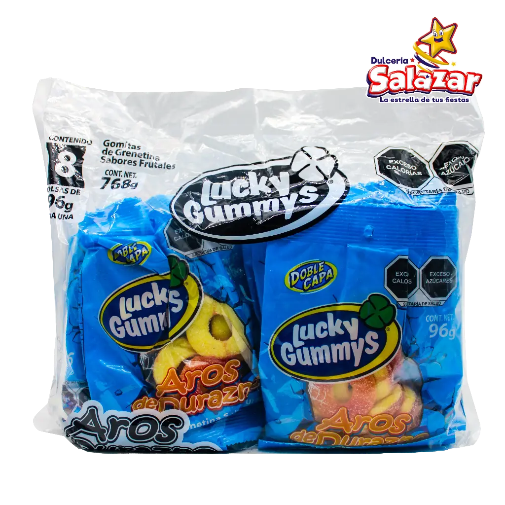 GOMA LUCKY AROS DE DURAZNO 96G -B.768G.- "C/12/8"