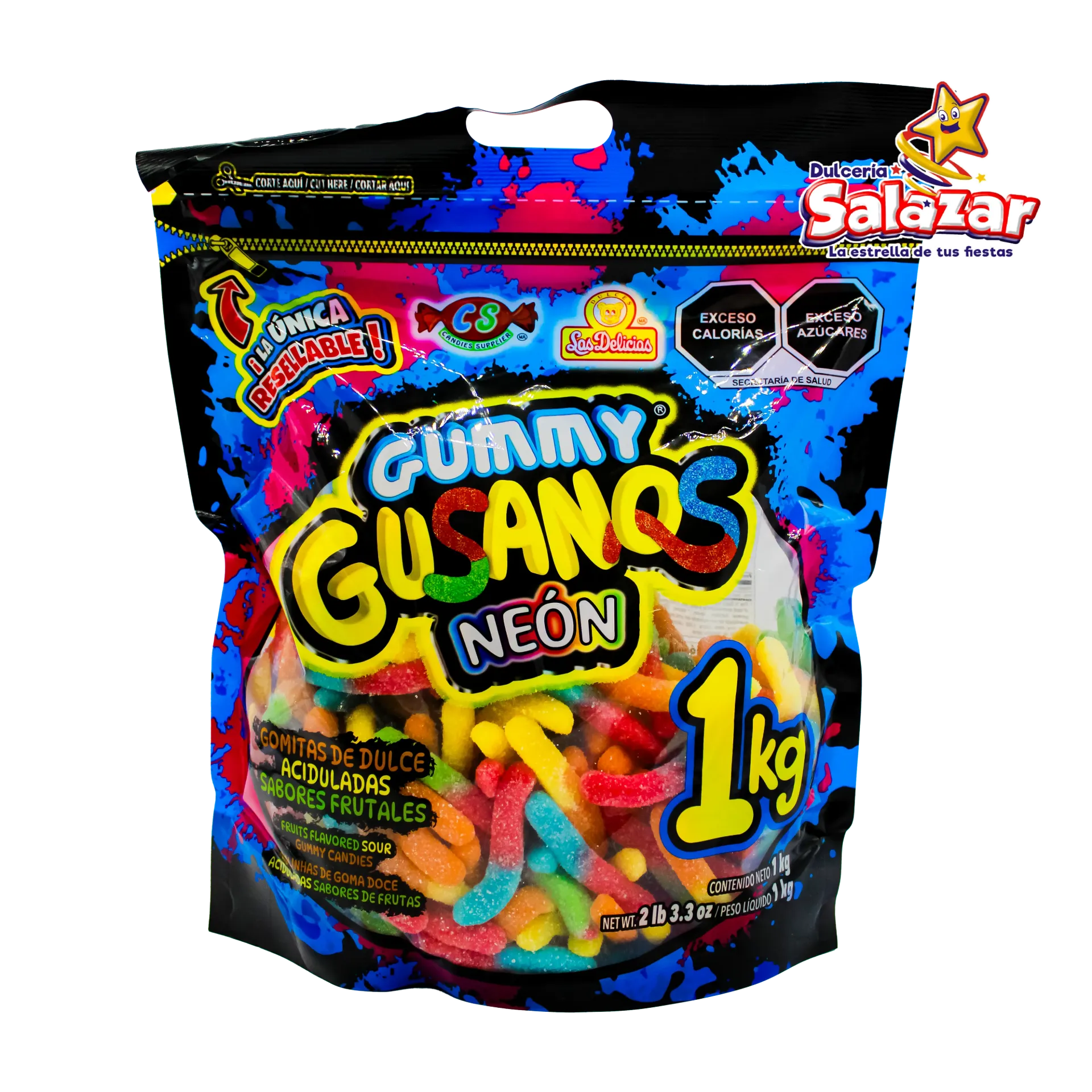 GUMMY GUSANOS NEON DELICIAS -B.1KG.- "C/10/1"