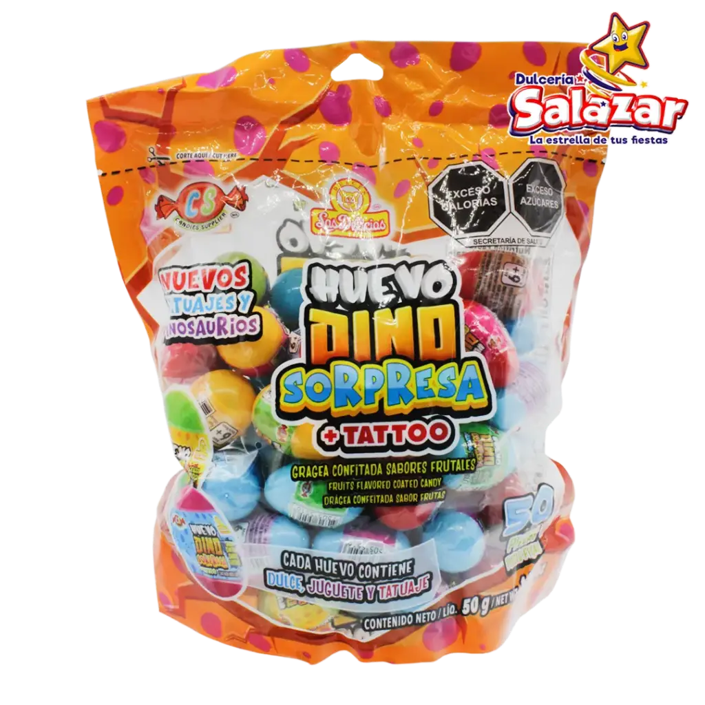 [DEL0288] HUEVO DINO SORPRESA + TATTOO DELICIAS -B.50G- "C/18/50"