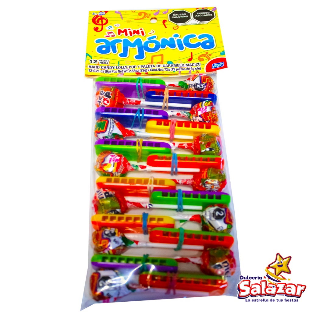 PALETA CARAMELO MACIZO MINI ARMONICA "C/25/12"