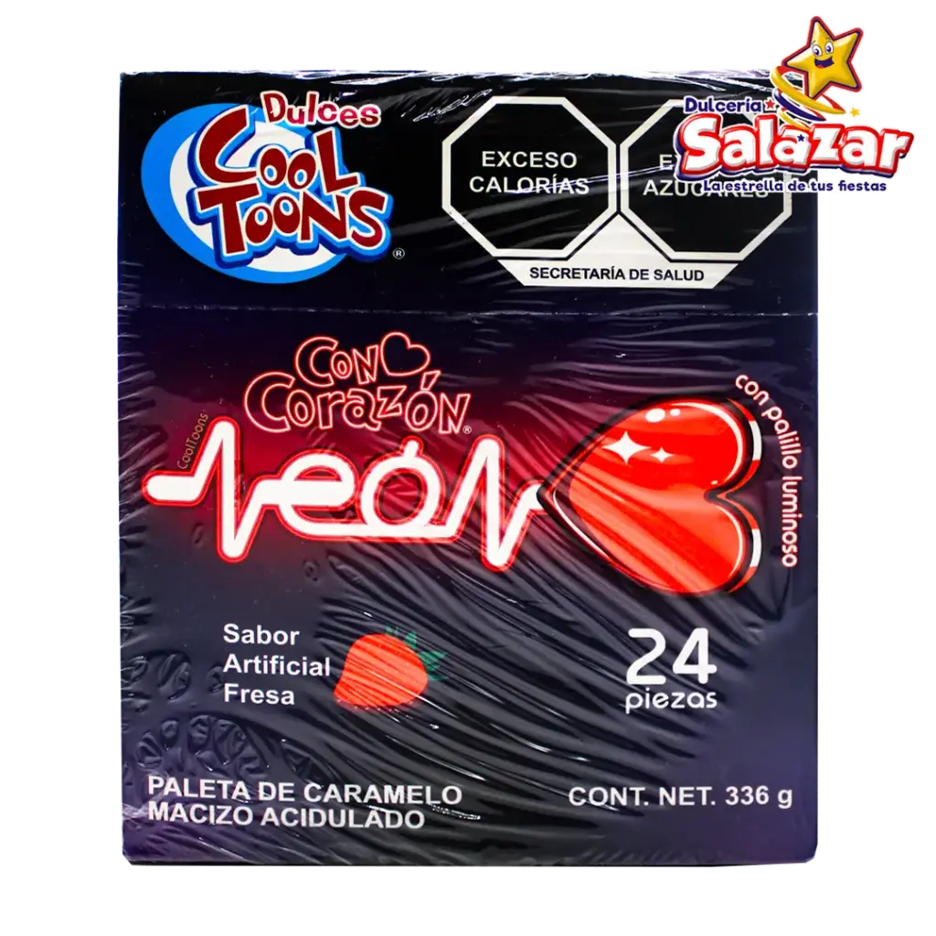 PALETA CON CORAZON NEON COOL TOONS -D.336G- "C/24/24"