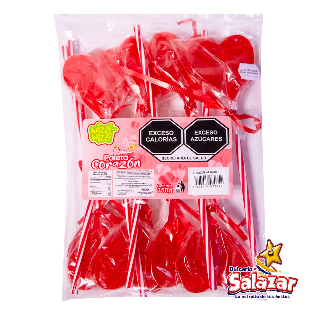 [MRC0046] PALETA CORAZON ROJO #1 AVEDUL -B.350G- "C/20/10"